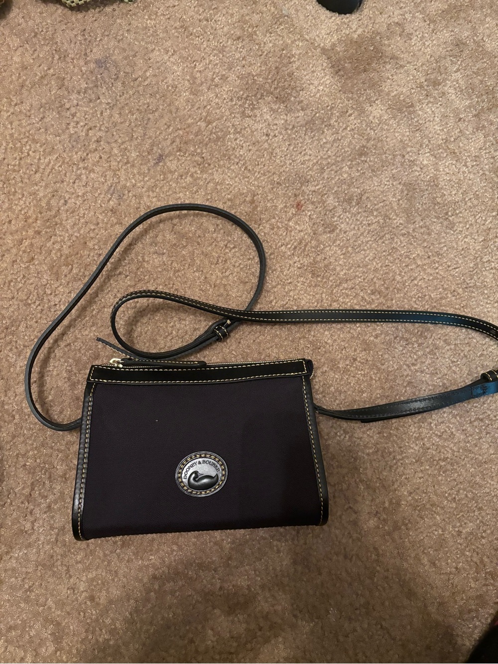 NWT Dooney & Bourke Nylon Crossbody Pouchette Bag Black Brown Leather Duck Logo